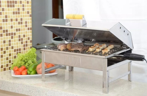 Churrasqueira Elétrica Sem Fumaça Com Tampa A Bafo Inox 430