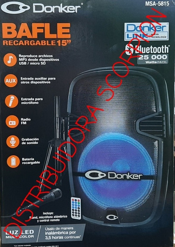Bafle Bluetooth Recargable Bocina 15 Microfono Msa 5815 Nuev