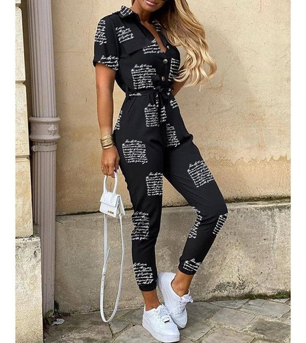 . Women's Casual Jumpsuit Deep V Neck With Buttons