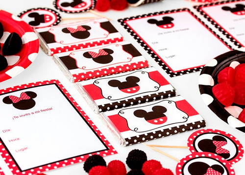 Kit Imprimible Mickey Minnie Fiestas Infantil Candy Bar 2x1
