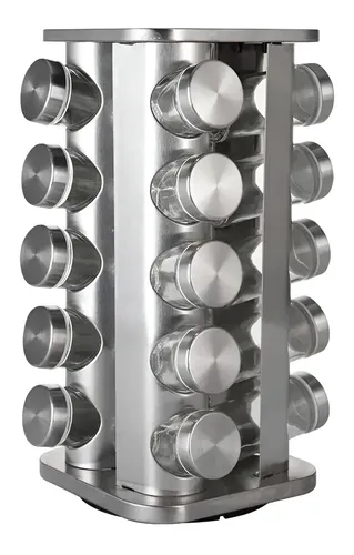 PORTA TEMPERO INOX 20 POTES SUPORTE GIRATÓRIO