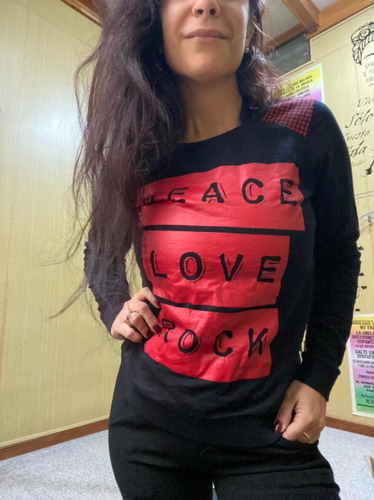 Buzo Peace Love Rock | Manga Larga | Negro | Rojo