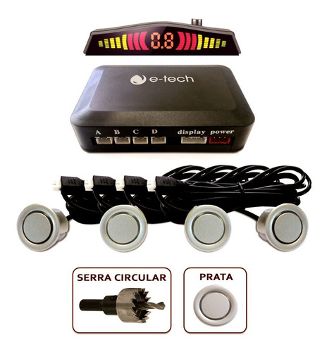 Sensor De Estacionamento Display Colorido Aviso Sonoro Prata