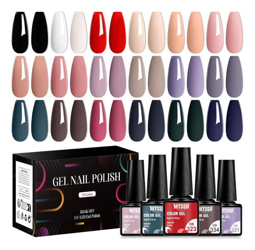 Mtssii Juego De 18 Esmaltes De Uñas De Gel, 18 Colores, Kit