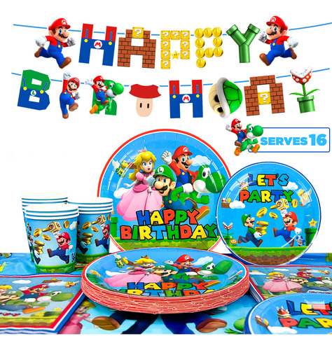 Vajilla De Fiesta De Cumpleaños De Super Mario Bros Platos