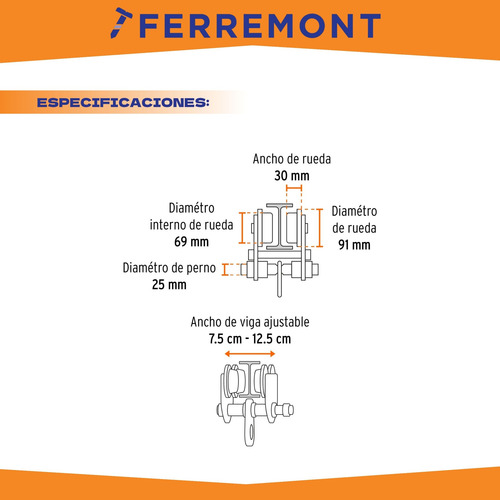Trole Carga 1ton Vigas Ips E Ipr Ajustable, Truper 101076