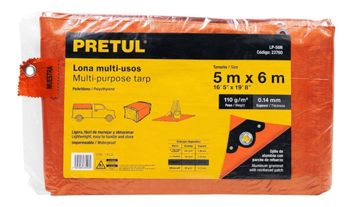 Lona Toldo Impermeable Protección Uv Pretul 5 X 6 Mt Lp-56