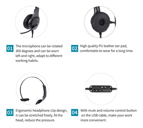 Micrófono De Ordenador, Usb, Auriculares Con Cable De Una Ca