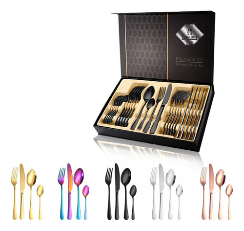 Juego De Cubiertos, 24 Piezas, Cubiertos Dorados, Luz Especu
