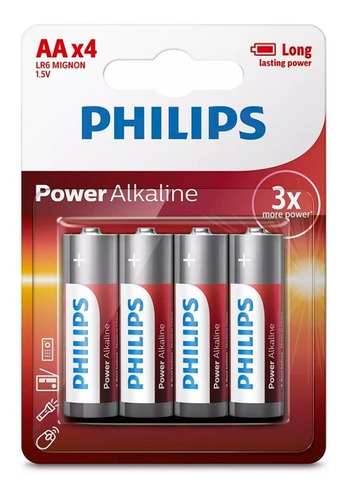 Imagen 1 de 3 de Pila Philips Aa Power Alkaline X4