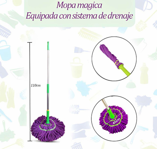 Trapeador Mágico Microfibra Giratorio Inoxidable Magic Mop