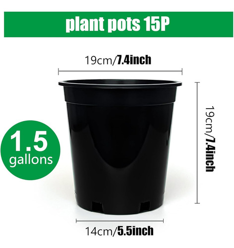 Maceta De Plastico De 19 Cm Con Agujeros Drenaje Negro 15 Pz