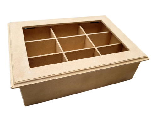 Caja De Te Con Vidrio De 9 Divisiones Mdf Fibro La Mejor