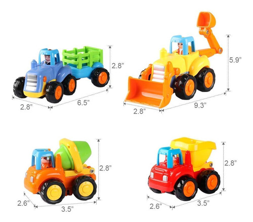 Pacote Com 4 Veículos De Construção De Carros Movidos A Fric