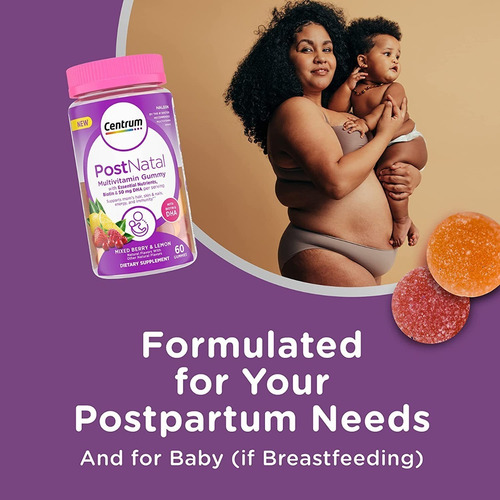 Centrum Postnatal Multivitaminas Con Biotina Y Dha 60gomitas Frutos Rojos Y Limón