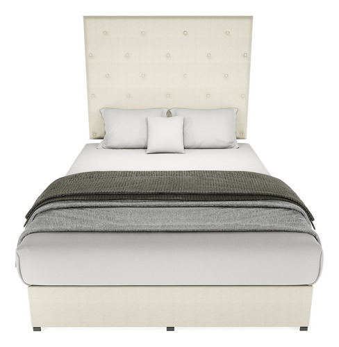 Recamara Cama Cabecera Quintana King Size Madera Tapiz Beige