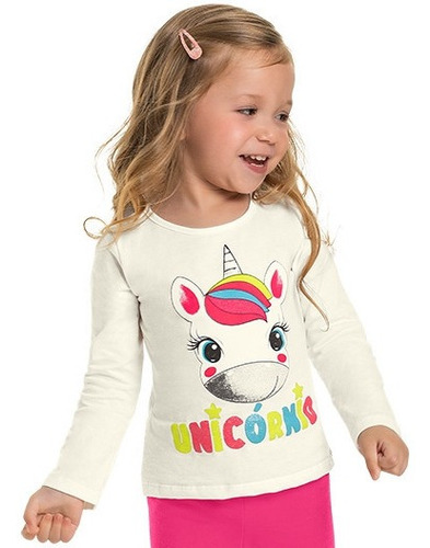 Blusa Infantil Manga Longa Unicórnio Marlan 22624  Tam 4 À 8