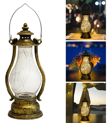 Lâmpada Led Lanterna A Óleo Ouro Bronze 5,7 Cm X 15 Cm