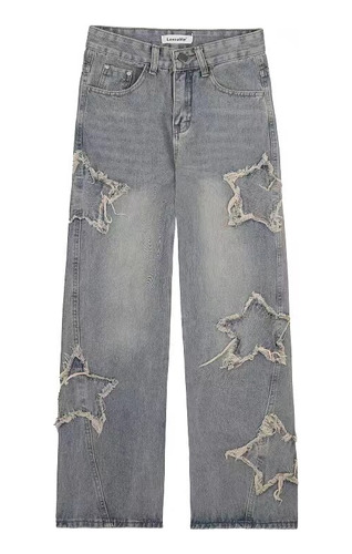 Jeans Streetwear Blue Pentagram De Cintura Alta Y2k Korean S