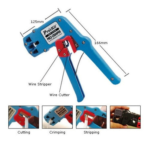 Pinza Crimpadora 3 En 1 Corta Pela Cable Rj45 22 11 12