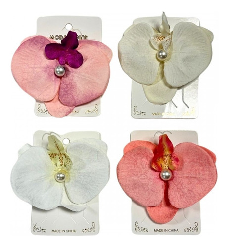 Hebilla De Pelo Flor Gancho Pico Orquìdea Blanco