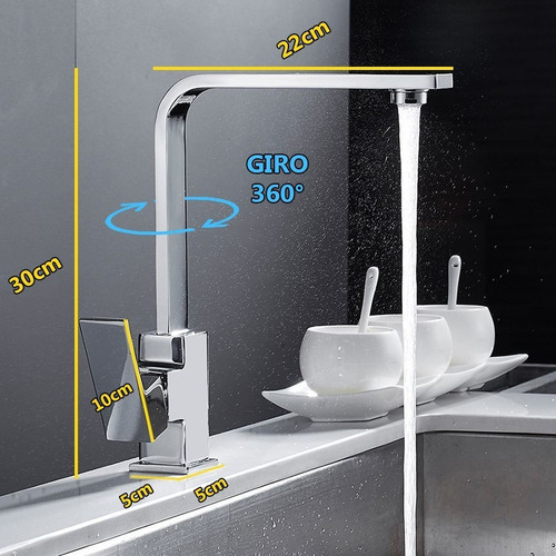 Torneira Misturador Cozinha Monocomando Gourmet Quadrada Lux