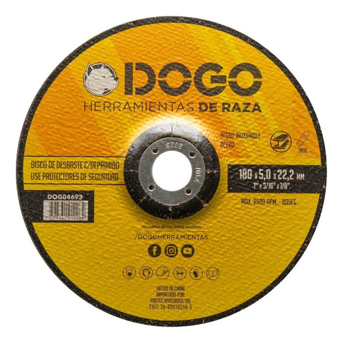 Disco Desbaste Amoladora 7´´ 180mm X 6.4 Dogo X10 Unidades Color Negro y Amarillo