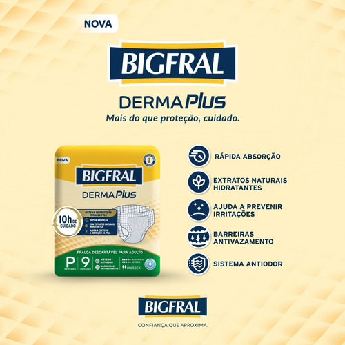 Imagem 2 de 5 de Fralda Bigfral Derma Plus Tamanho P - 9 Unidades
