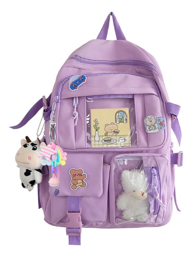 Mochila Kawaii Escolar Niñas Y Adolescentes Purpura