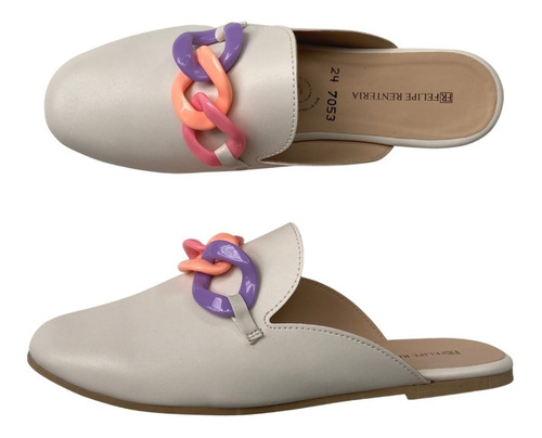 Imagen 4 de 10 de Zapato Mujer Flat Felipe Rentería Mules Dama Cadena Colores