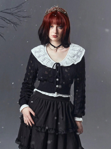 Suéter Coquette Cárdigan Con Solapa Y Patchwork Tejido