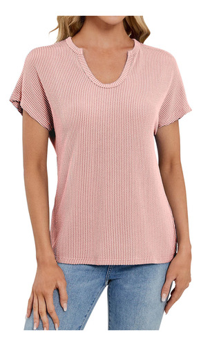 Camiseta Holgada Casual De Manga Corta Raglán Con Cuello En