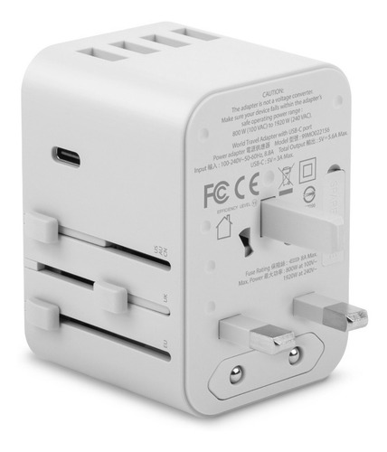 Adaptador Universal De Viaje Con Puertos Usb-a Y Usb-c