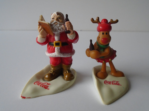 Reno Y Santa Claus Mini Figuras Coca-cola Con Base