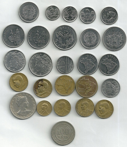1 E 2 Cruzeiros 1945 + 400 Réis 1901 + 50 Centavos 1956 +21m