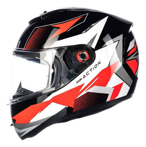 Capacete Peels Icon 23 Action Preto Branco Vermelho