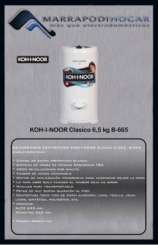 Secarropa Koh-i-noor Clasico B-665 - 6.5kg - 2800rpm
