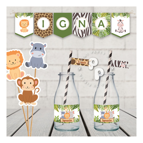 Kit Imprimible Cumpleaños Animales De La Selva Personalizado