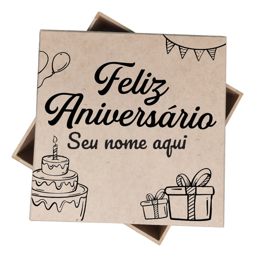Caixa Feliz Aniversario Personalizada Com Nome Mdf 15x15x5
