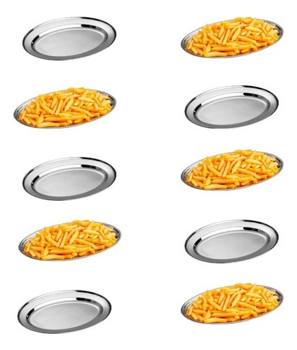 Kit Com 12 Travessas Inox Oval Rasa 33,8cm