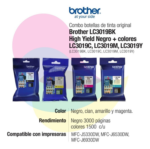 Imagen 2 de 8 de Cartuchos Brother Lc3019bk Negro + Lc3019 Colores Combo 4u