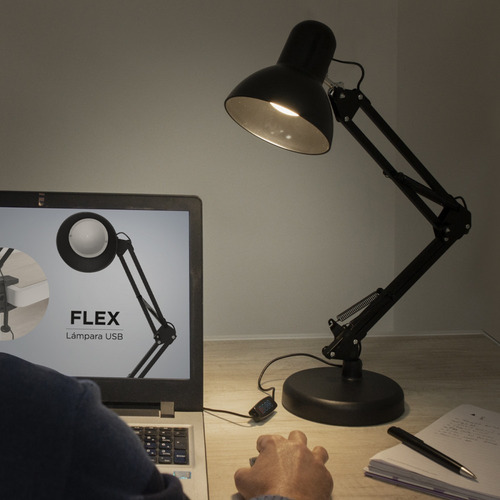 Lámpara Usb Flex Brazo Flexible Dimmer Reg. Luz Metal Gato