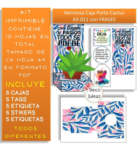 Imagen 3 de 4 de Imprimible Caja Porta Maceta 11 Frase Tag Regalo Empresarial