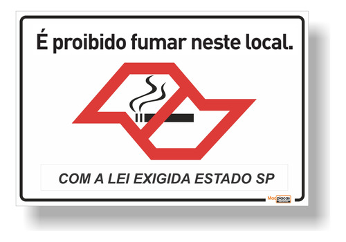 Placa Lei Anti-fumo Estado São Paulo 30x20cm Pvc