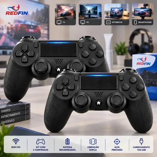 Kit com 2 Controles Sem Fio para PS4 e PC