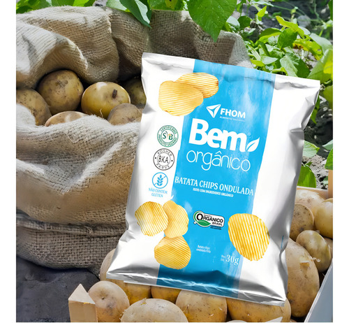 Chips de batata ondulada Bem Orgânico Fhom Alimentos pacote 30gr