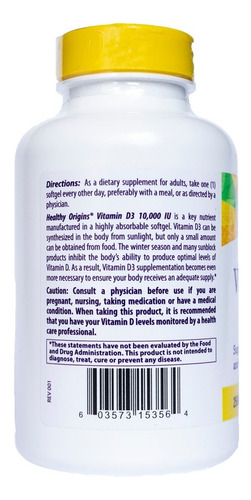 Vitamina D3 10000 Iu 360 Softgels - Healthy Origins