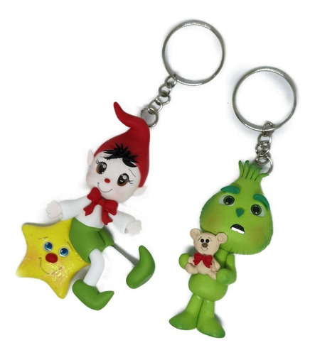 Llavero De Grinch Y Duende Estrella Navidad De Pasta Lv22 Color Rojo