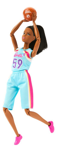Boneca Articulada Barbie Feita para Mexer Profissões Jogadora de Basquete com bola e uniforme de jogo HKT74 Mattel