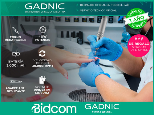 Torno Manicura Gadnic T103 Inalámbrico 30,000 Rpm Recargable